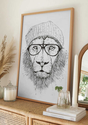 Tablou înramat „Cool Lion Bw” de Balazs Solti