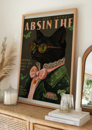 Tablou înramat „Chic Absinthe Cat Alcohol &amp; Cocktail Bar Art” de The Whiskey Ginger