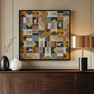 Tablou înramat „Mid Century Grid Pattern Two” de Little Dean