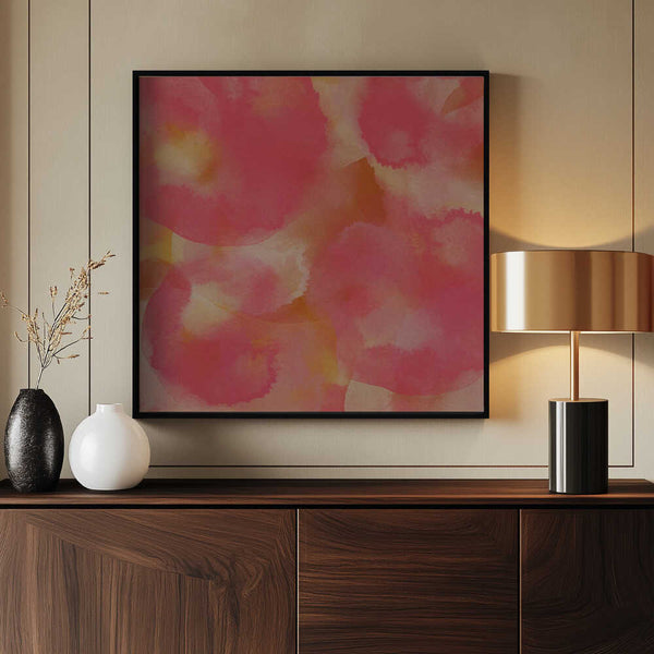 Tablou înramat „Joyful Bubbles – Watercolor Abstract in Pink and Terra” de Dina Dankers