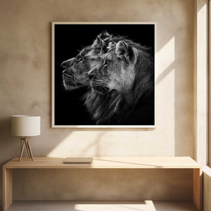 Tablou înramat „Lion and  lioness portrait” de Laurent Lothare Dambreville