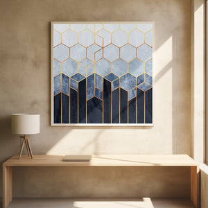 Tablou înramat „Soft Blue Hexagons” de Elisabeth Fredriksson