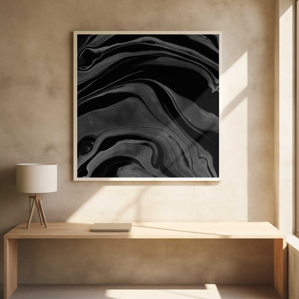 Tablou înramat „Ink Marbling Black and White 08” de amini54