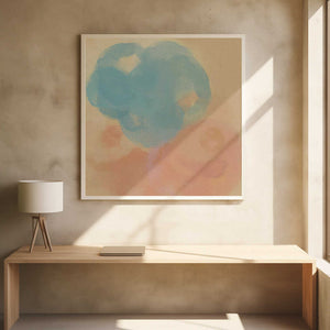 Tablou înramat „Peach &amp; Blue Harmony – Abstract Watercolor Shapes” de Dina Dankers