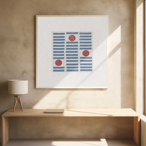 Tablou înramat „Red Circles, Blue Lines” de THE MIUUS STUDIO
