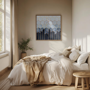 Tablou înramat „Soft Blue Hexagons” de Elisabeth Fredriksson