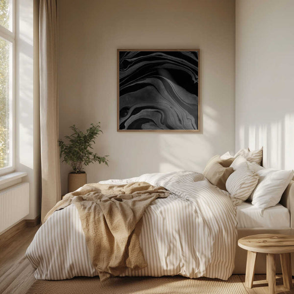 Tablou înramat „Ink Marbling Black and White 08” de amini54