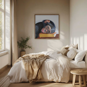 Tablou înramat „Resting Monkey Head On A Book” de Violeta Vollmer