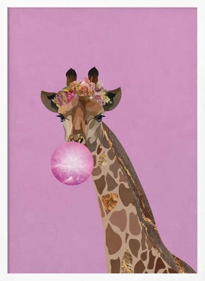 Tablou înramat „Giraffe pink bubblegum” de Sarah Manovski