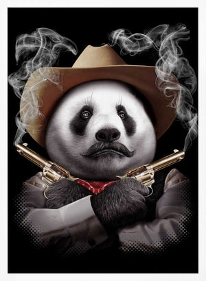 Tablou înramat „panda crossgun” de Adam Lawless