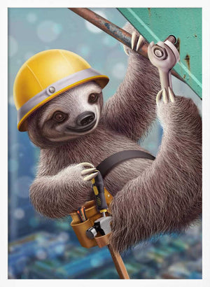 Tablou înramat „SLOTH CONSTRUCTION WORKER” de Adam Lawless