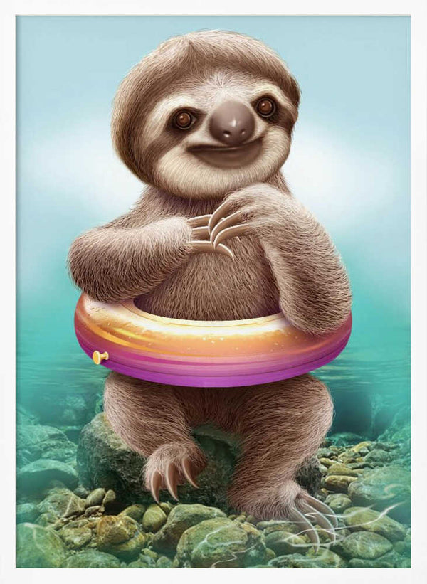 Tablou înramat „YOUNG SLOTH WITH BUOY” de Adam Lawless