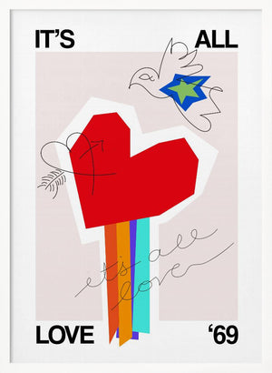 Tablou înramat „It's All Love '69 Heart Greige” de Frances Collett
