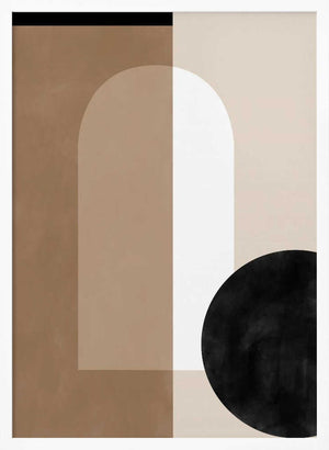 Tablou înramat „Geometric Shapes in Earthy Tones with a Black Circle” de Elena Ristova