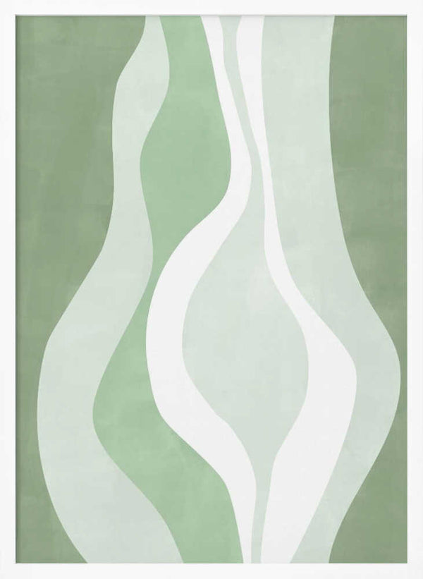 Tablou înramat „Organic Shapes In Soft Green And White Hues” de Elena Ristova