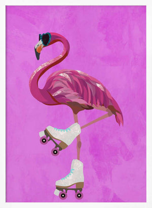 Tablou înramat „Pink Flamingo Roller Skating” de Sarah Manovski