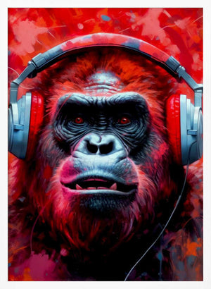 Tablou înramat „Gorilla With Headphones animal” de Justyna Jaszke