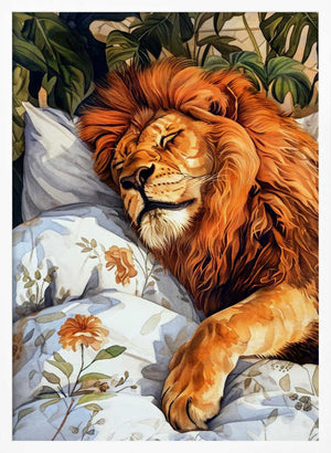 Tablou înramat „Animal Watercolor Art Lion Sleeping” de Justyna Jaszke