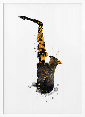 Tablou înramat „Black and Gold Music Art Saxophone” de Justyna Jaszke