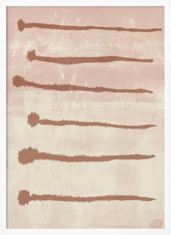 Tablou înramat „Terracotta Ink Strokes on Soft Pink and White” de Dina Dankers