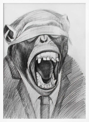 Tablou înramat „Monkey In A Suited Attire With A Blindfold” de Violeta Vollmer