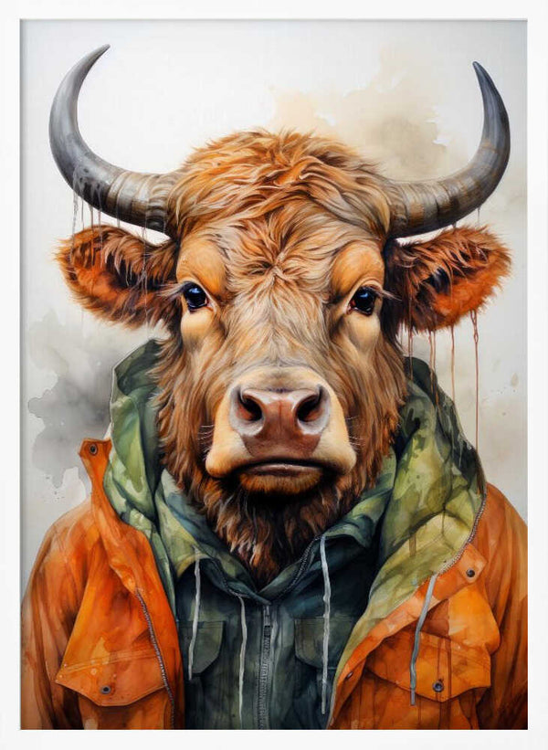 Tablou înramat „Buffalo Watercolor Animal Art (3)” de Justyna Jaszke