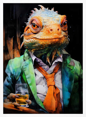 Tablou înramat „Chameleon Watercolor Animal Art” de Justyna Jaszke