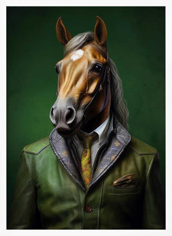 Tablou înramat „Elegant Green Horse Animal Art” de Justyna Jaszke