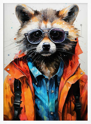 Tablou înramat „Raccoon Hipster Watercolor Animal Art” de Justyna Jaszke