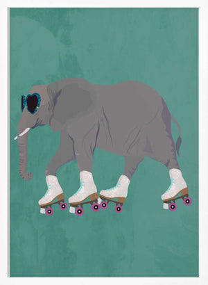 Tablou înramat „Elephant Rollerskating teal” de Sarah Manovski
