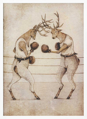Tablou înramat „Deer Fight Vintage Style” de Mike Koubou