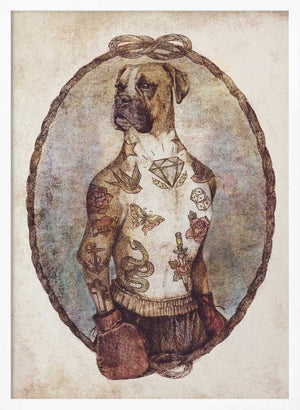 Tablou înramat „Tattooed Boxer Pup” de Mike Koubou