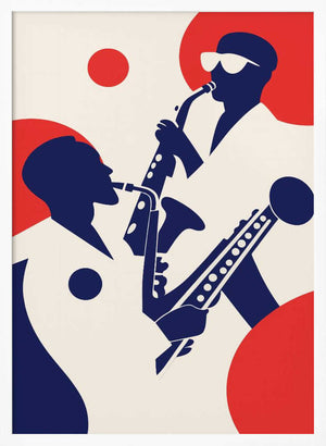 Tablou înramat „Silhouettes of Musicians Playing Saxophones” de Layla Oz