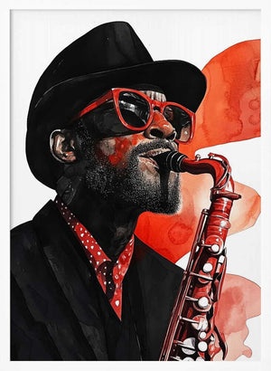 Tablou înramat „Saxophonist music art” de Justyna Jaszke